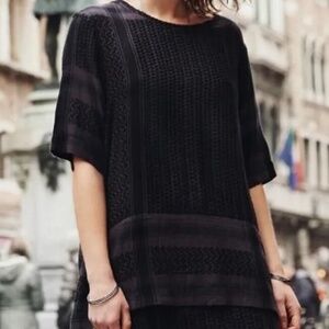 Rails Mallory Dress Short Sleeve Onyx Jacquard Black Layered Bottom S/M